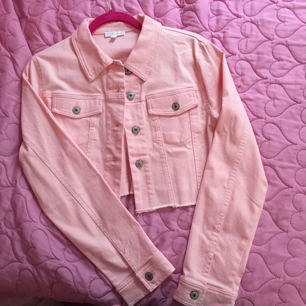 Pink cropped jean jacket